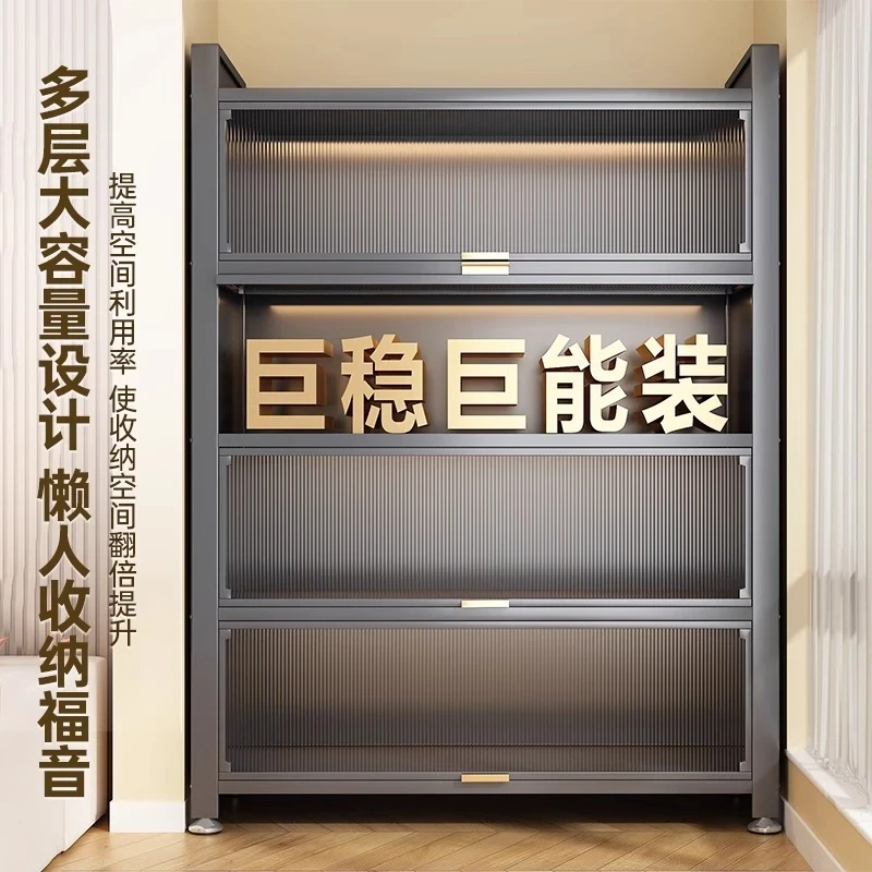 碳钢厨房置物架落地多层收纳柜子微波炉家用防尘多功能橱柜储物柜