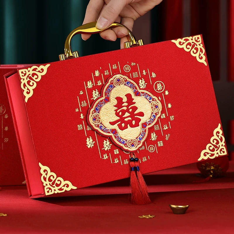 订婚装彩礼钱的盒子10万20彩礼箱现金礼盒高档提亲礼金聘金聘礼盒