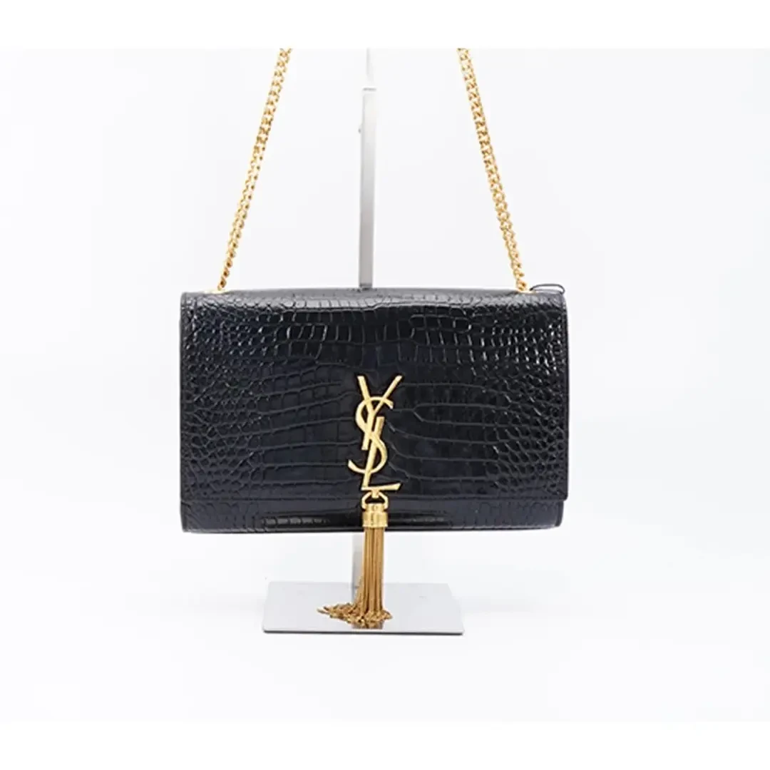 99新 YSL/圣罗兰 金标鳄鱼纹流苏包单肩包/小号/友奢