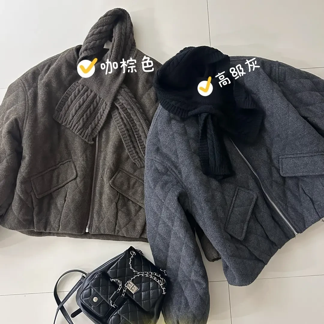 冬季新款菱格纹短款棉服女韩版宽松小个子加厚保暖时尚百搭外套潮