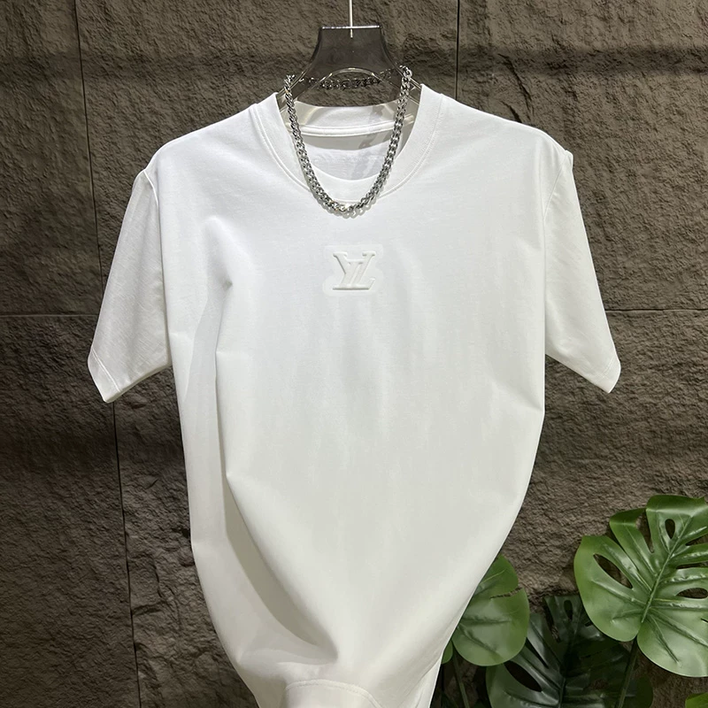 夏季新款男士短袖t恤简约钢印休闲时尚百搭潮牌男装轻奢痞帅男装