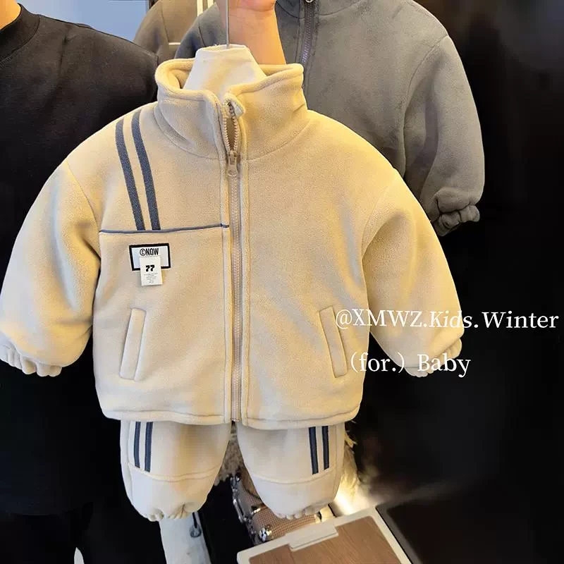 男童家居服2024冬装新款三层夹棉加厚休闲套装中小童韩系两件套潮