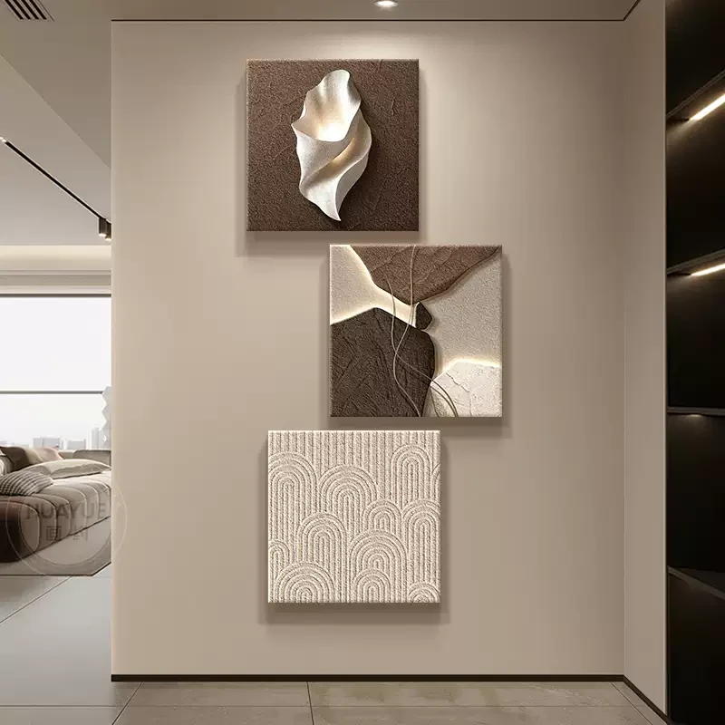 2025轻奢砂岩高级感走廊过道挂画入户正对门肌理客厅沙发背景挂画