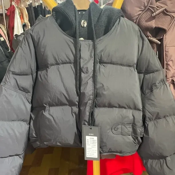 断码清仓冬季宽松型短款连帽女款加厚白鸭绒羽绒服外套