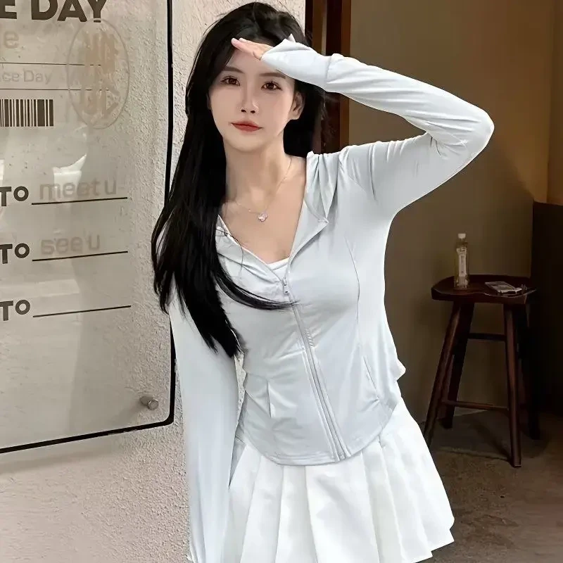 原纱防晒夏季薄款冰丝凉感防晒衣女时尚透气瑜伽外套修身防晒服