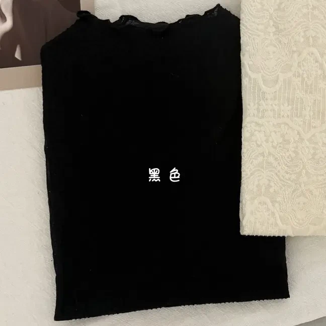 258029冬款纯欲风薄款套头蕾丝钩花木耳边半高领长袖打底衫蕾丝衫