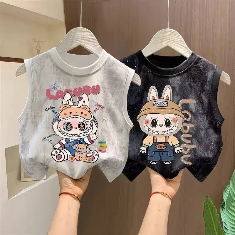 儿童夏装扎染卡通上衣帅气炸街无袖T恤男童夏季时髦背心休闲上衣