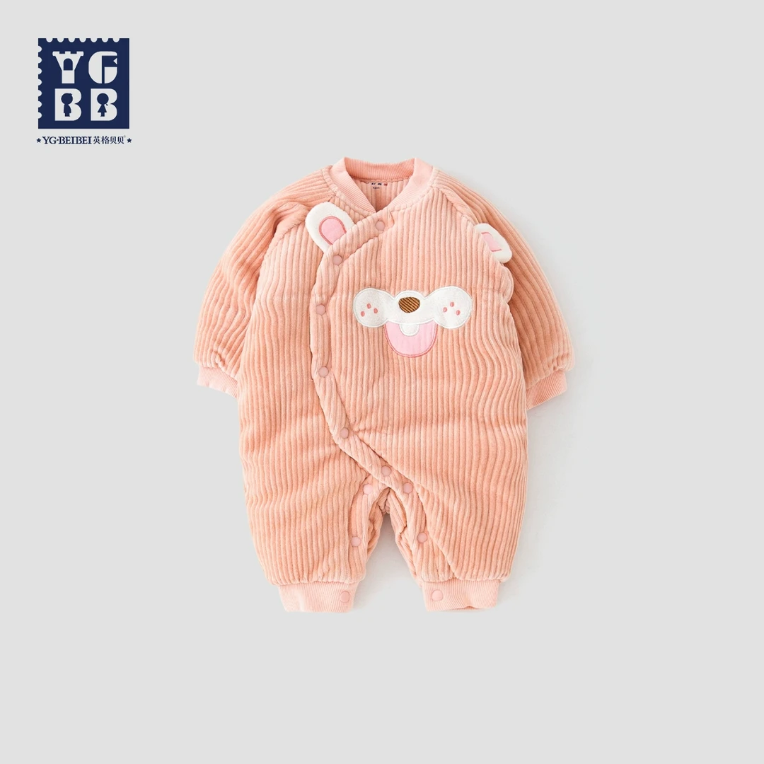 英格贝贝新生婴儿哈衣秋冬装加厚初生宝宝满月棉服哈衣保暖连体衣