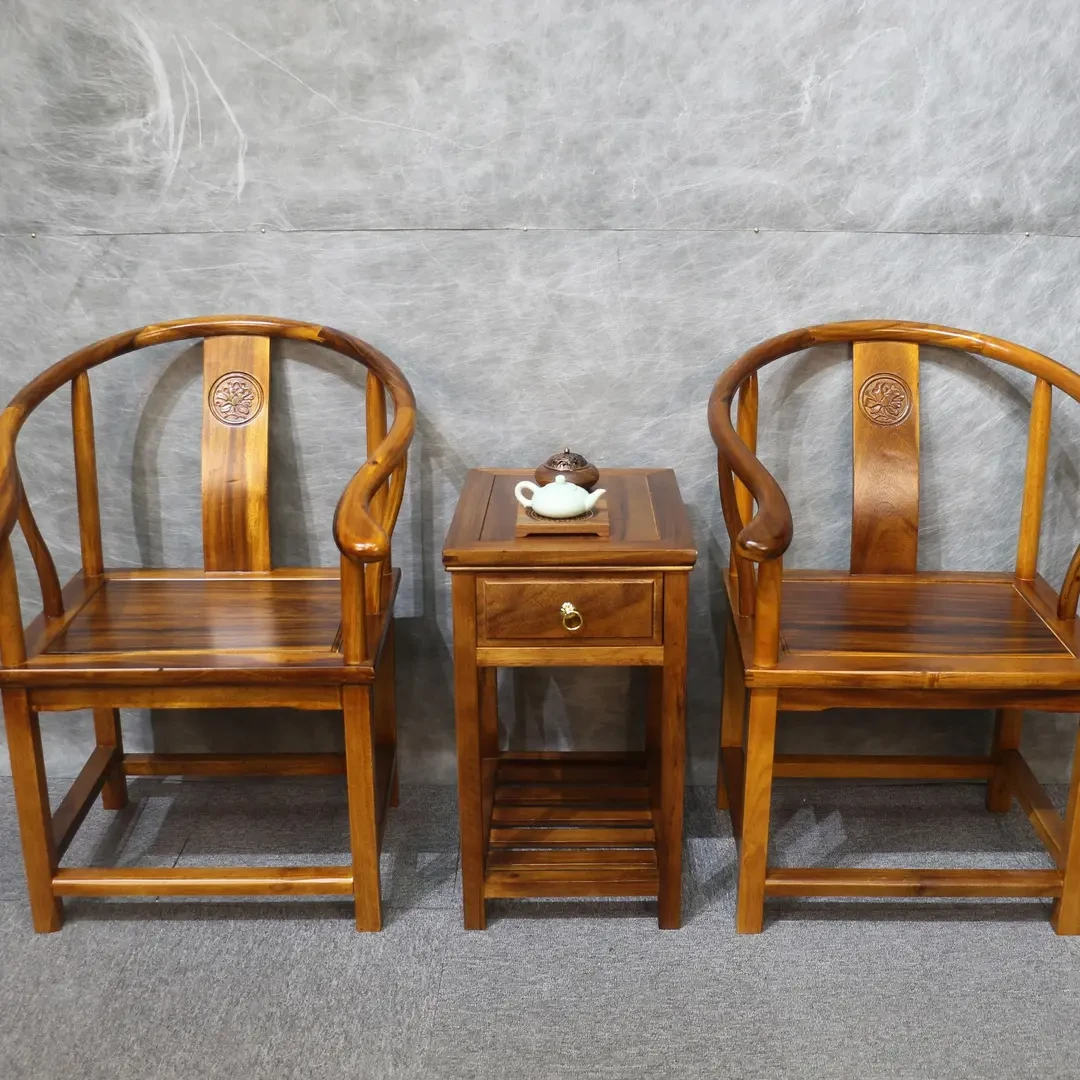 新中式三件套圈椅靠背椅新中式实木椅茶水柜茶边柜套装茶椅客厅