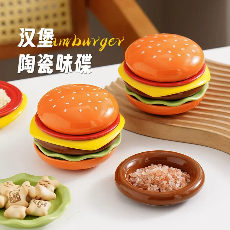 可爱创意汉堡包陶瓷宠物餐具家用餐盘盘子碟子多功能猫粮盘汤碗