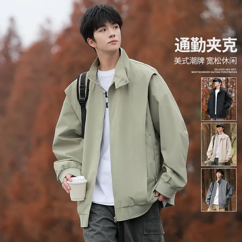 美式通勤设计感立领工装外套男士春秋季防风男士挺括立领工装夹克