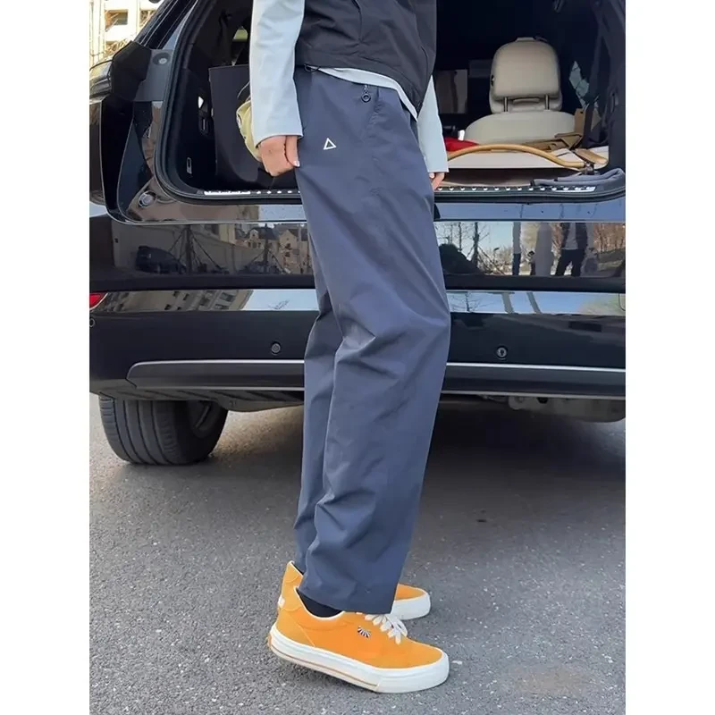 藏青色三角标裤子男款夏季美式软壳速干冲锋裤防水防风休闲运动裤