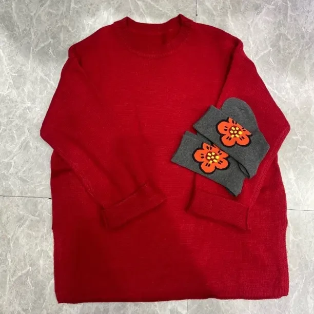 2025新款红色宽松慵懒高级感中长款百搭毛衣女圆领