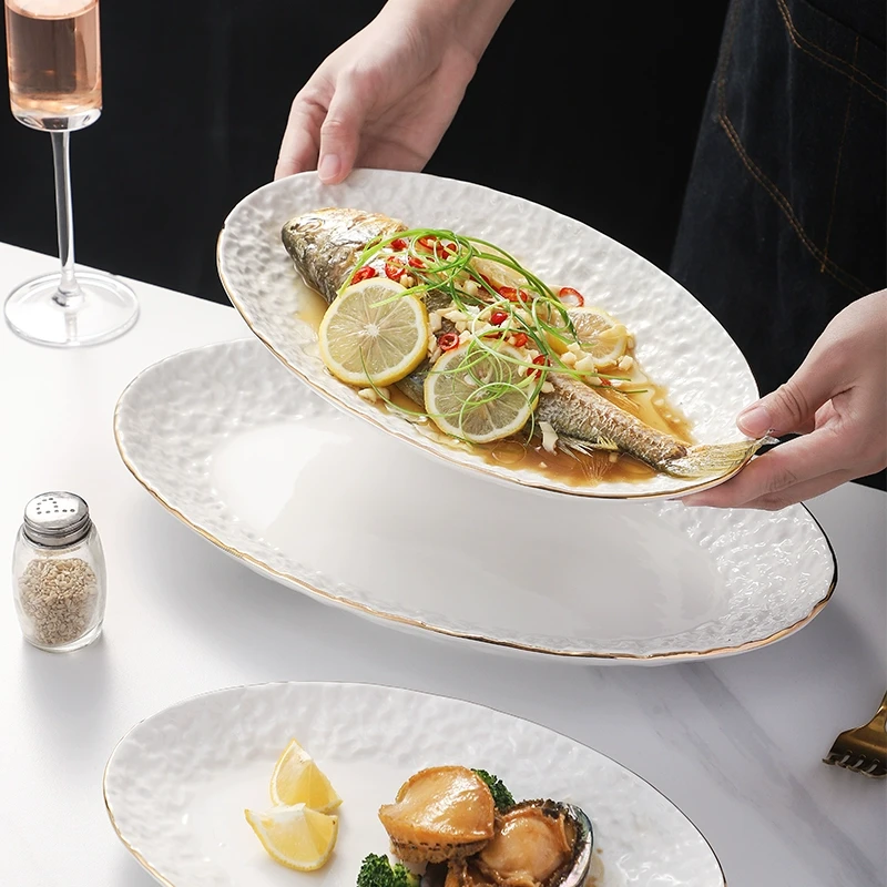 鱼盘家用大号蒸鱼盘子2024新款轻奢餐厅创意高颜值陶瓷日式菜盘
