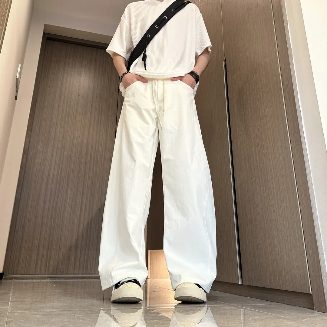 美式斜切休闲裤子男春夏季潮牌高街弯刀裤大码宽松直筒阔腿长裤