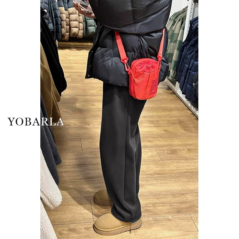 灰色运动休闲裤女冬季加绒胖mm大码直筒宽松显瘦梨形身材阔腿卫裤