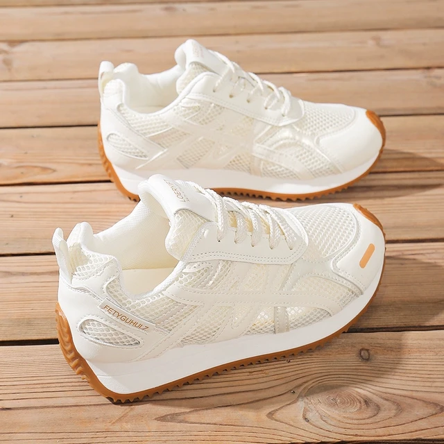 爆款内增高德训鞋女2025夏季薄款透气网面休闲运动百搭小白阿甘鞋
