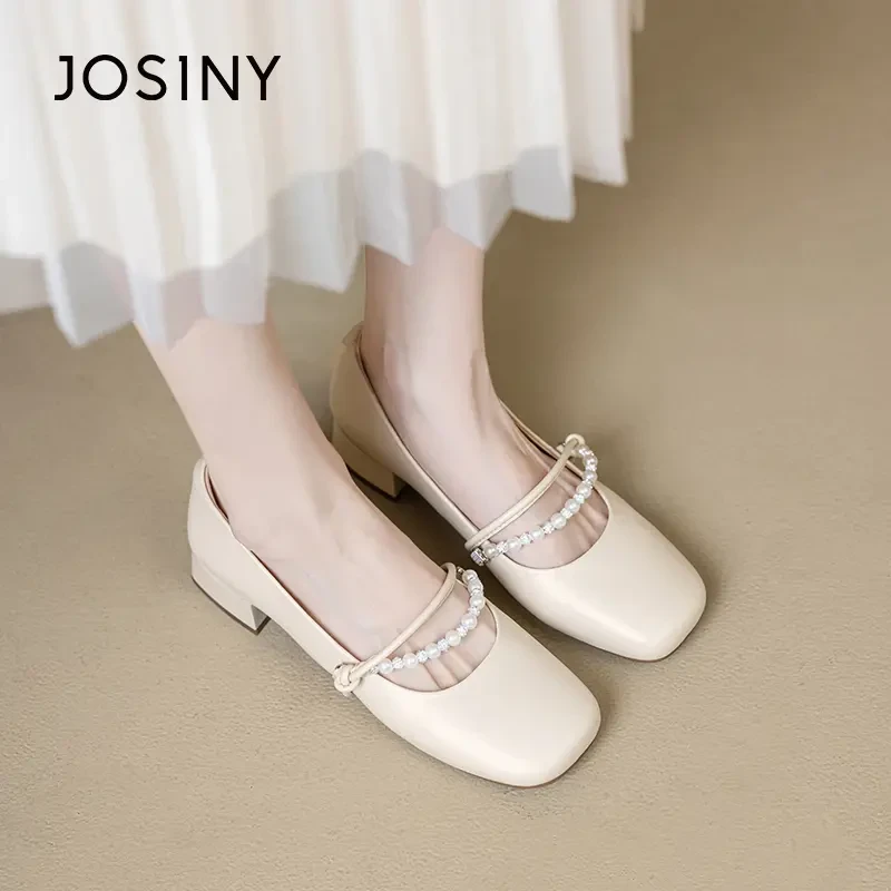 春季法式卓诗尼单鞋玛丽珍鞋温柔粗跟方头清凉单鞋跟鞋浅口夏季