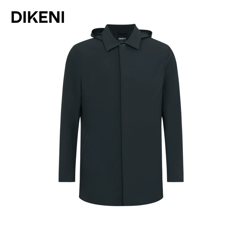 迪柯尼新款中长款连帽风衣锦氨肌理感休闲通勤男士外套14342T760