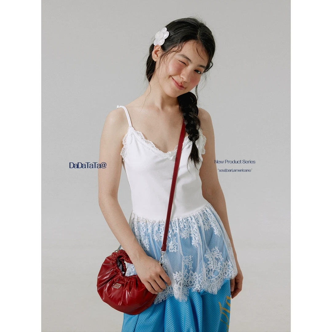 DADATATA晶咕白标【弗里达花园】拼蕾丝吊带内搭通勤短款性感背心
