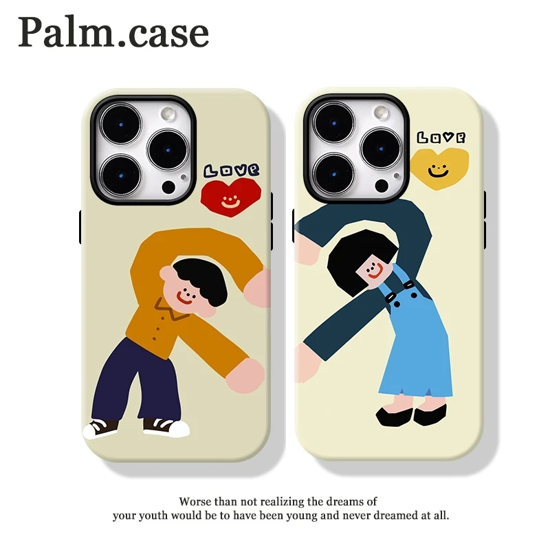 卡通比心情侣菲林二合一适用苹果16手机壳华为荣耀vivo小米15oppo