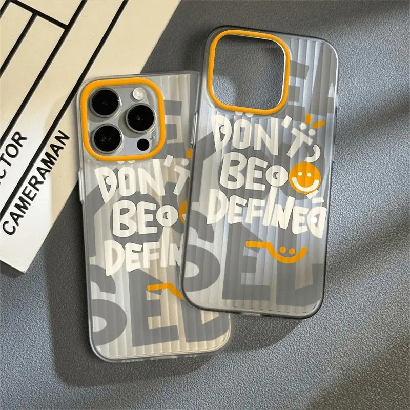 瓦楞纹英文笑脸适用苹果15Promax手机壳iPhone14防摔13pro软12