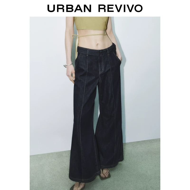 【职场际遇】UR2025新款女装休闲复古腰带装饰牛仔长裤UWM850113