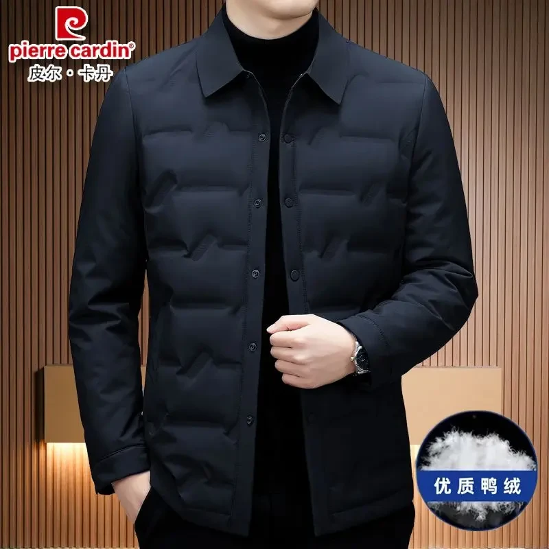 皮尔卡丹秋冬季轻薄羽绒服男士轻便外套商务休闲爸爸装翻领夹克潮