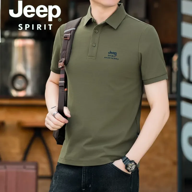 JEEPSPIRIT夏季潮流商务宽松透气刺绣翻领薄款polo短袖衫男款男生