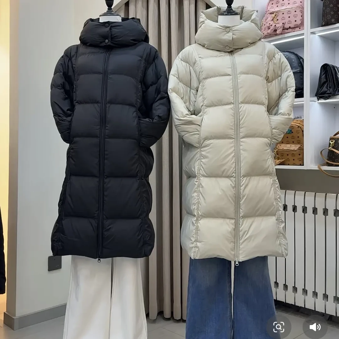 法式小气泡连帽修身型时尚宽松长款中长款冬季羽绒