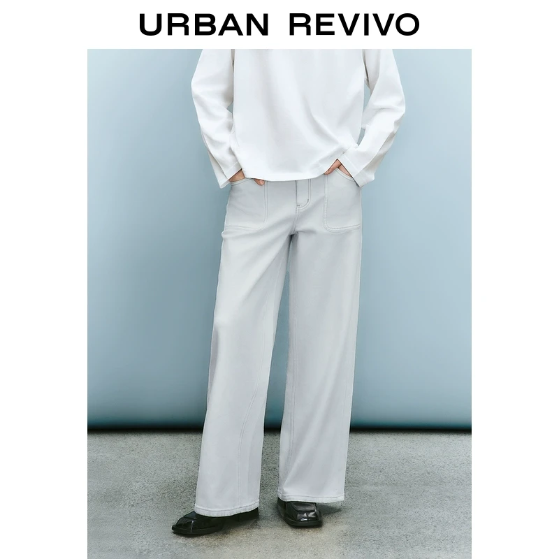 UR2025春季新品女装欧若风简约明线设计口袋休闲长裤UYU850024