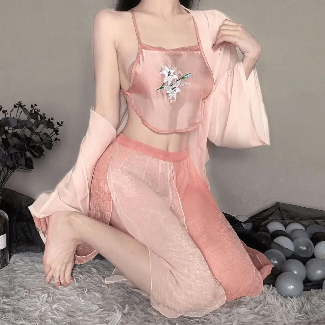 2024新款性感内衣古风汉服刺绣睡衣纯欲长裙制服套装汉元素仙女裙