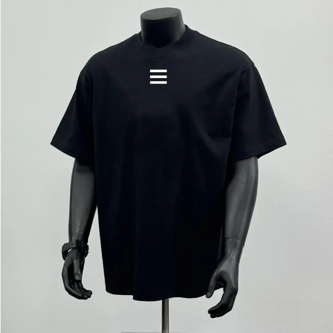 MANVEION三条扛直线印花厚板纯棉小领口短袖T恤夏季宽松高品质感