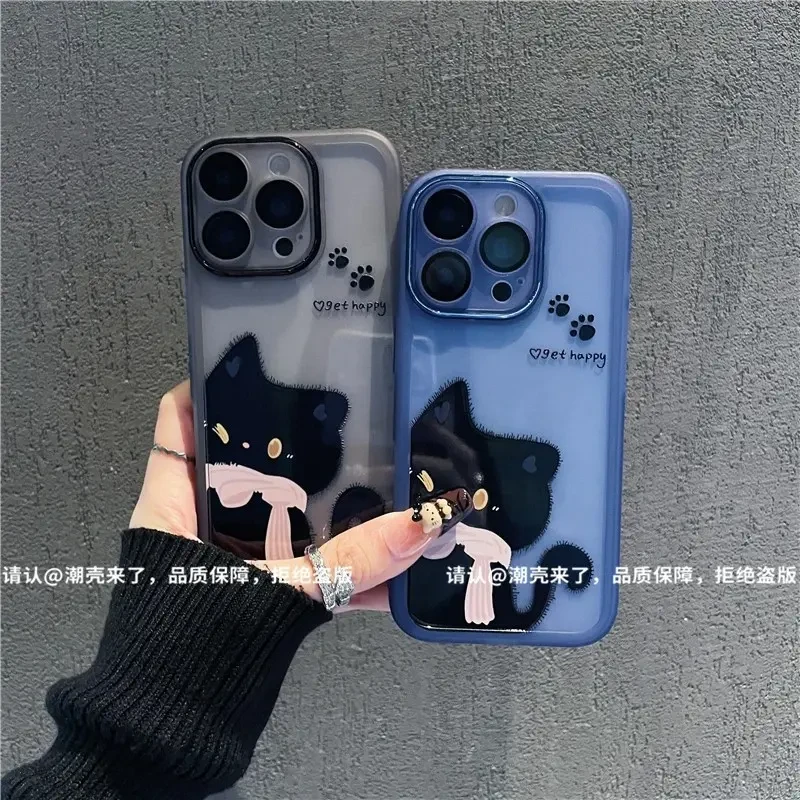 金属镜框黑猫适用苹果17/iPhone/华为荣耀/OPPO/VIVO/小米手机壳