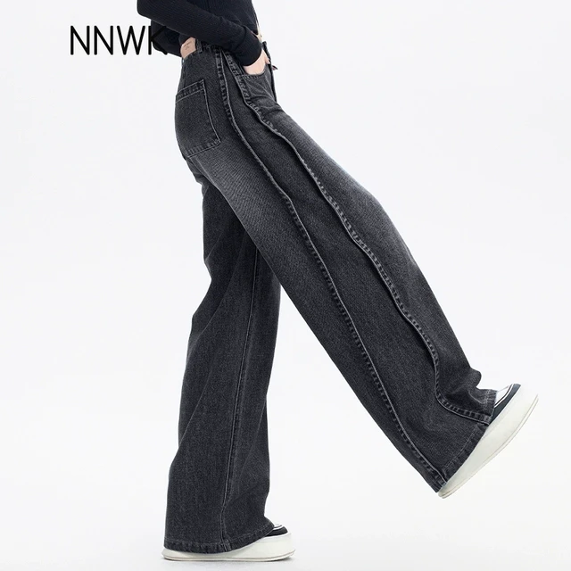 美式高街黑色牛仔裤女2025新款春秋宽松bf慵懒风休闲裤直筒阔腿裤