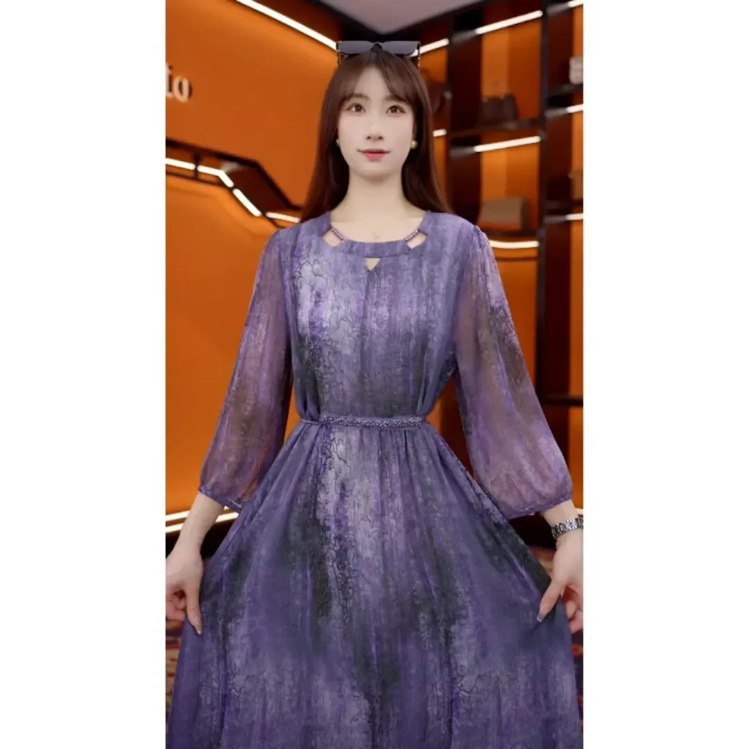 X1888-2025新款高端连衣裙高贵显瘦夏季妈妈装法式中长款-梦梦