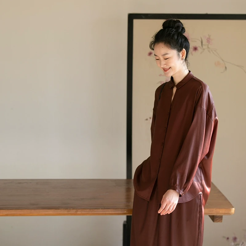 【非遗莨染香云纱】牧衣游原创 醇正薯莨手工刺绣复古中式开衫 晚霞