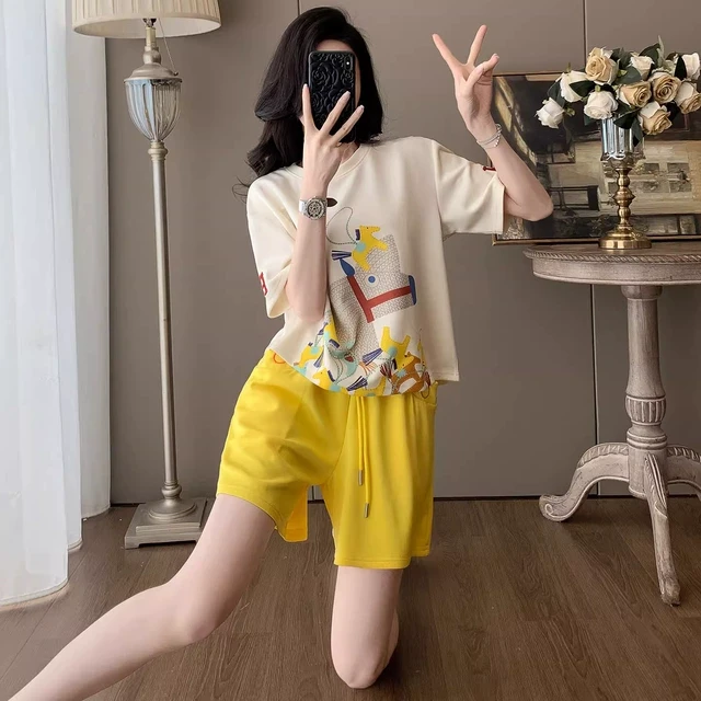 法国Rouje Dsyle短袖短裤两件套女夏宽松休闲运动显瘦设计感套装