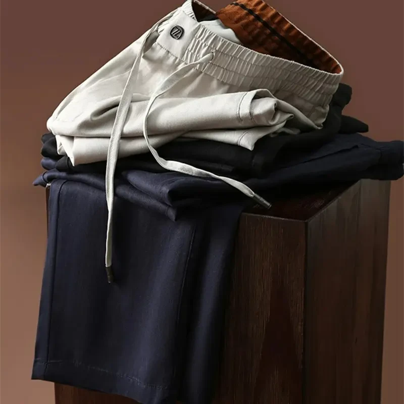 【专柜品质】夏季新品意式奢华男士长裤垂感抗皱凉感天丝亚麻休闲裤