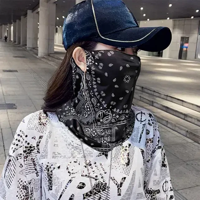 腰果花防晒面置面纱护脸时尚骑行旅游户外拍照遮脸遮脖子骑车V