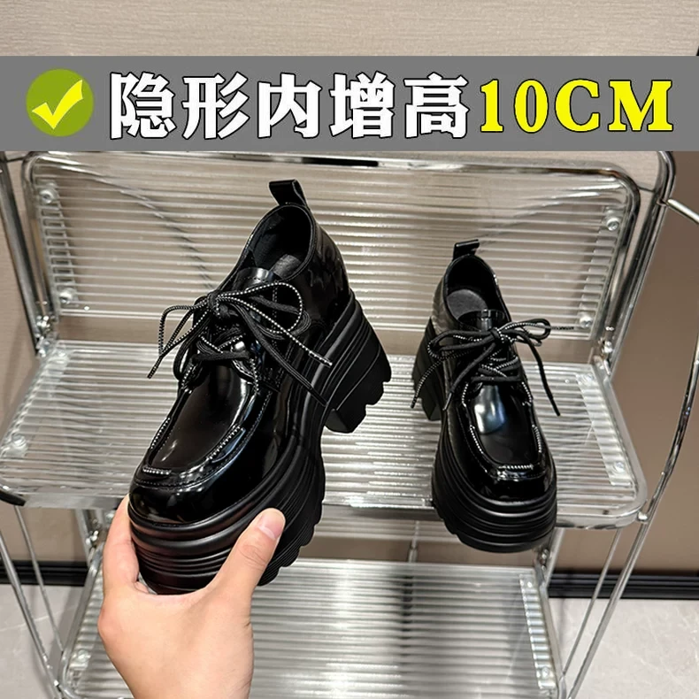 小众设计双系带乐福鞋女2025新款内增高小个子厚底豆豆单鞋小皮鞋