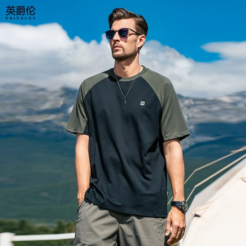 吸湿速干拼色短袖t恤男夏季美式运动插肩袖拼接半袖上衣服T9515