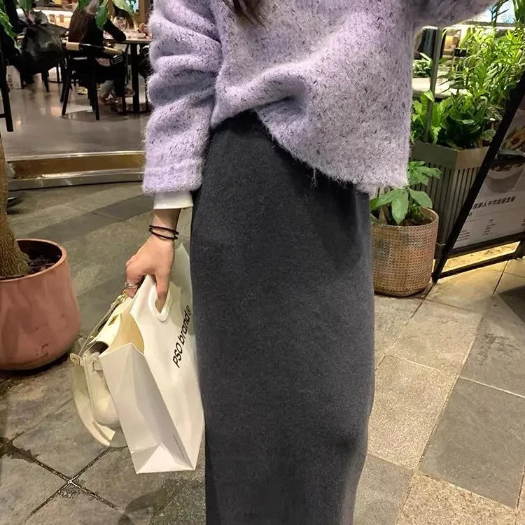 秋冬毛呢直筒包臀半身长裙通勤高级感中长裙子女