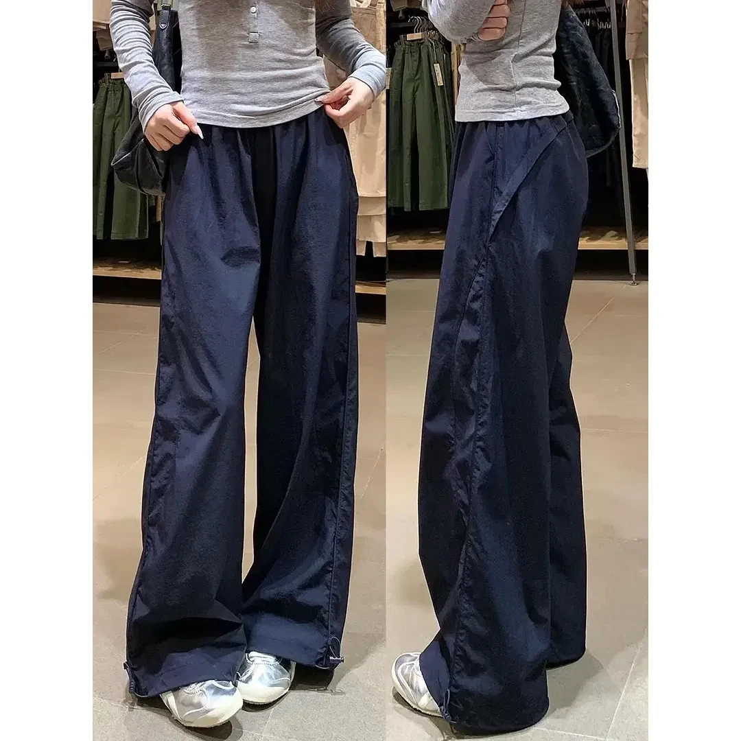 【现货+运费险】夏季新款锦纶美式酷飒休闲风高腰显瘦阔腿工装裤