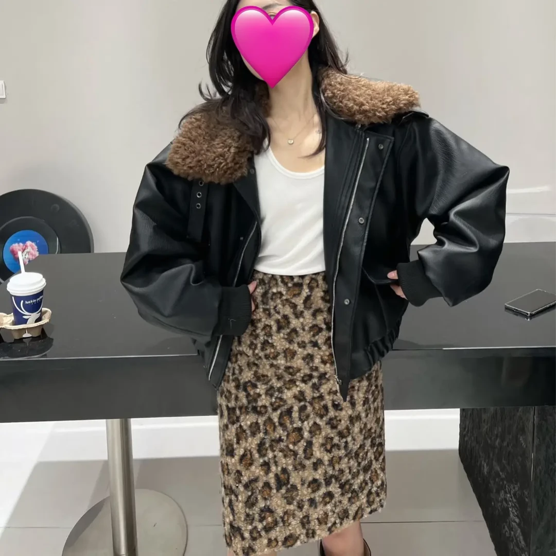 复古毛领夹棉保暖皮衣女士冬季新款BABY大毛领加厚百搭外套