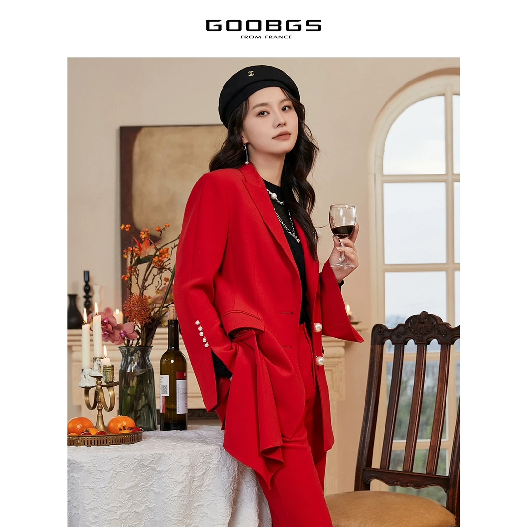 GOOBGS纯色单排扣气质休闲宽松西服G3156622