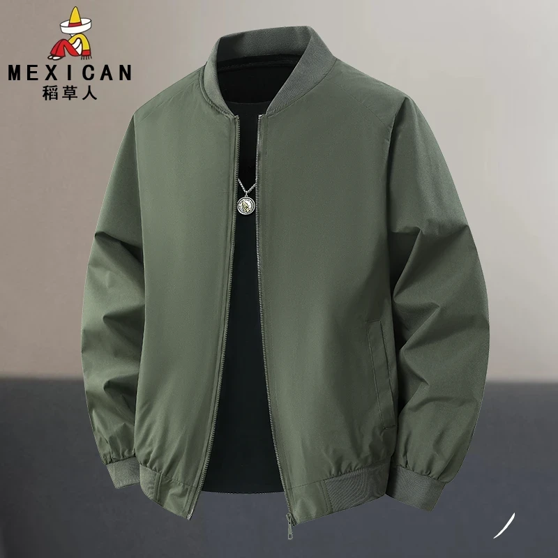 Mexican/稻草人秋季新款棒球领男士夹克纯色时尚潮流宽松休闲外套