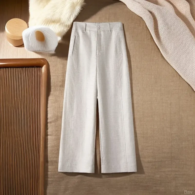 天丝亚麻阔腿裤女2025新款小个子显瘦九分裤夏季薄款直筒休闲裤子