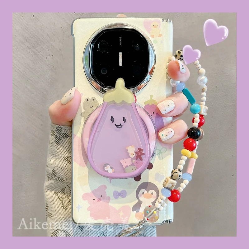 适用华为mateX6折叠屏手机壳matex5茄子企鹅摇摇乐matex3磁吸支架