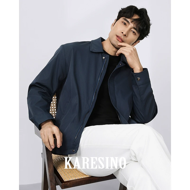 KARESINO高端春秋新款抗皱男士翻领行政商务免烫休闲纯色夹克外套